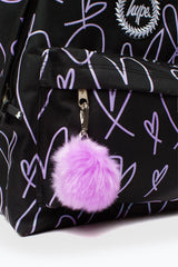 Hype Black Purple Glitter Scribble Heart Backpack